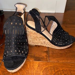 Justfab black open toed high heels